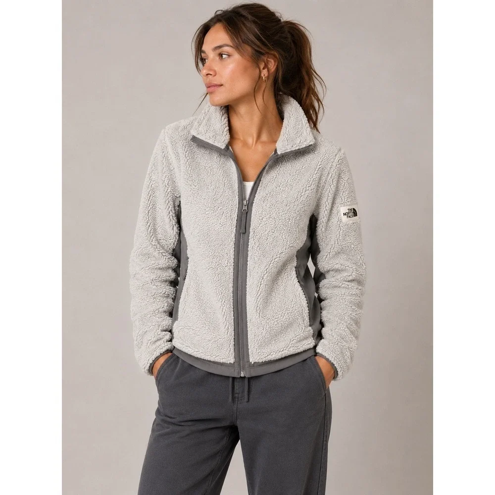 The North Face Womens Osito Hybrid Full Zip Fleece Jacket Gray Large L/G - Picture 1 of 6